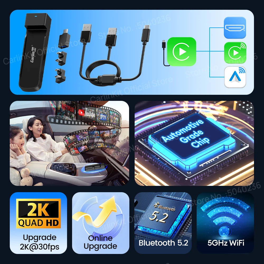 Adaptateur sans fil 3-en-1 CarlinKit FireDrive Link Pro Wireless Android Auto CarPlay HDMI Pour Fire TV Stick Lite/Max/HD Lire des vidéos