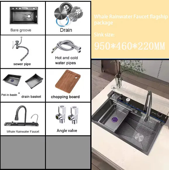 Grand évier de cuisine double intelligent SUS3004 Purification des fruits et légumes Catalyseur d'eau Élimination des résidus de pesticides Appareil ménager