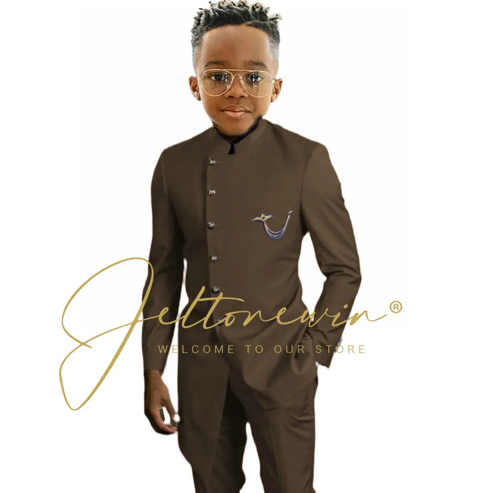 Königsblaues afrikanisches Design Jungen-Anzüge Set für Hochzeit Formeller Smoking Kinder Kostüm Klavieraufführung Maßgeschneiderte Kinder