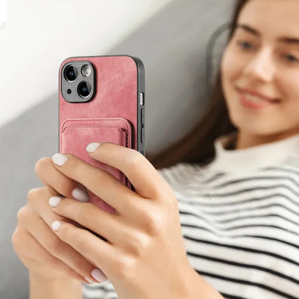 Vintage-Lederhülle mit abnehmbarem magnetischem Kartenhalter für iPhone 17 Air 16e 16 Pro Max 15 14 Plus 13 12 11