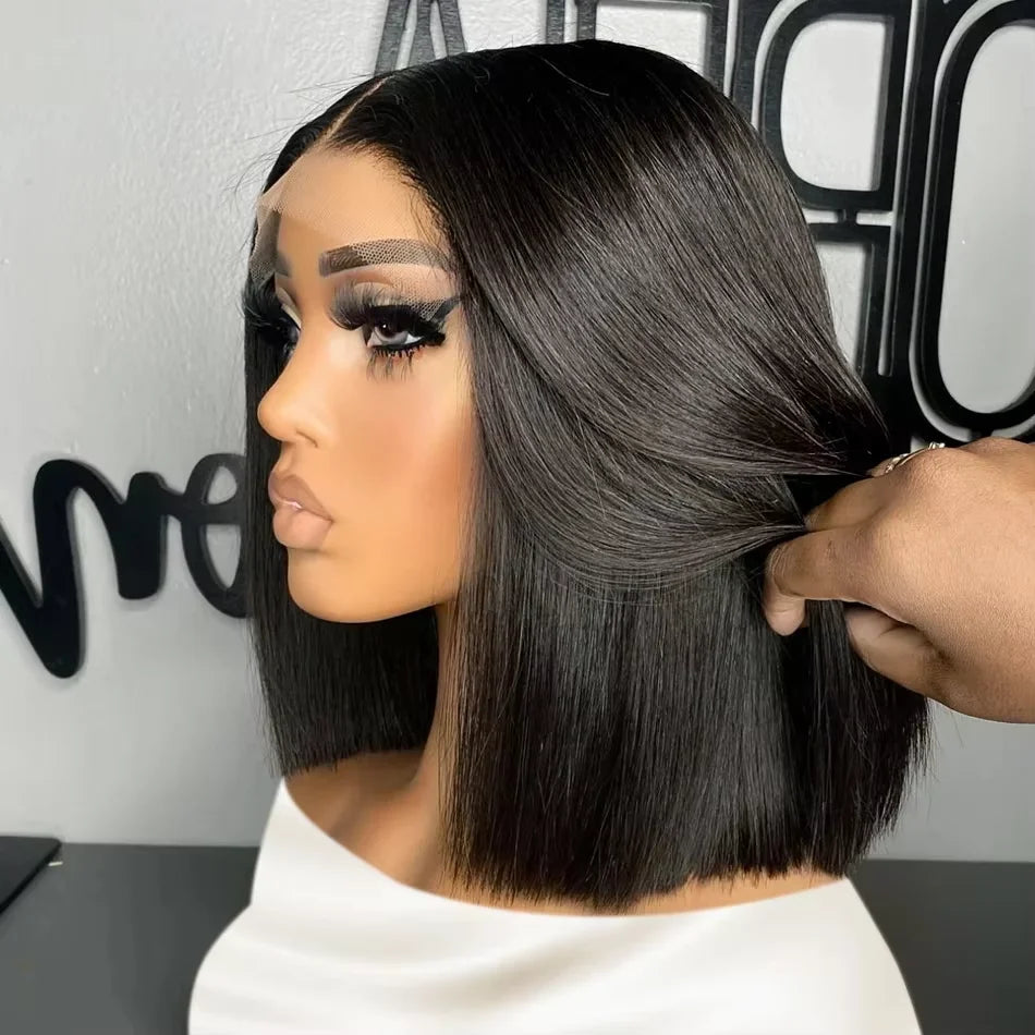 Perruques de cheveux humains brésiliens 13x4 Lace Front Bob court et lisse 4x4, densité 200%, 12 14 16 pouces