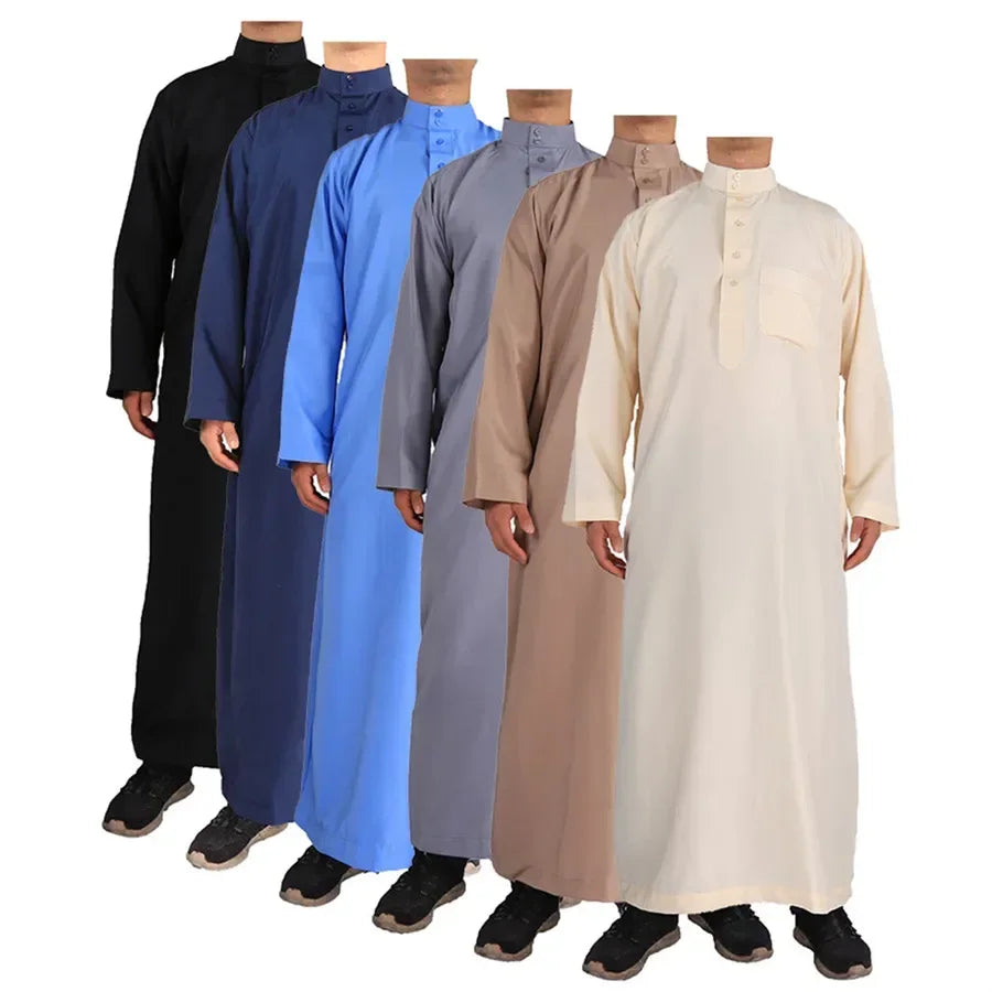 Neu 2025 Naher Osten Muslim Männer Kleid Langarm Jubba Thobe Ramadan Eid Dishdasha Robe Muslimisch Islamische Kaftane Arabische Kleidung