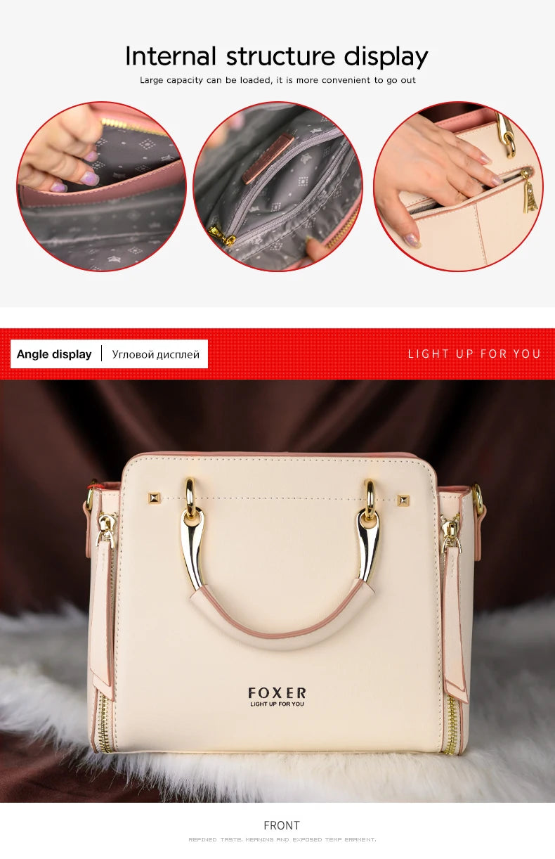 FOXER Spaltleder Damen Umhängetasche Elegante Handtasche 2026 Neue Große Damen Tragetasche Luxuriöse Designer Umhängetasche