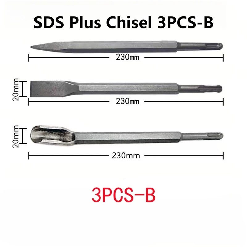 250mm Meißelsatz SDS Plus Schaft Elektrohammerbohrer Punkt Nut Flachmeißel Mauerwerkzeug für Beton Ziegelwand Stein