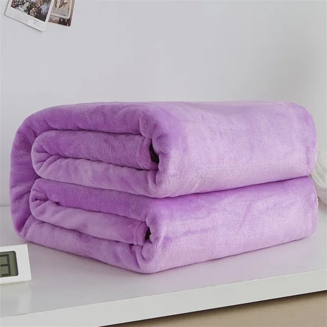 Couvertures en flanelle polaire corail 230 g/m² pour lits, couleur unie bleue rose, douce, chaude et fine, couvre-lit, housse de canapé, couverture plaid en fausse fourrure.