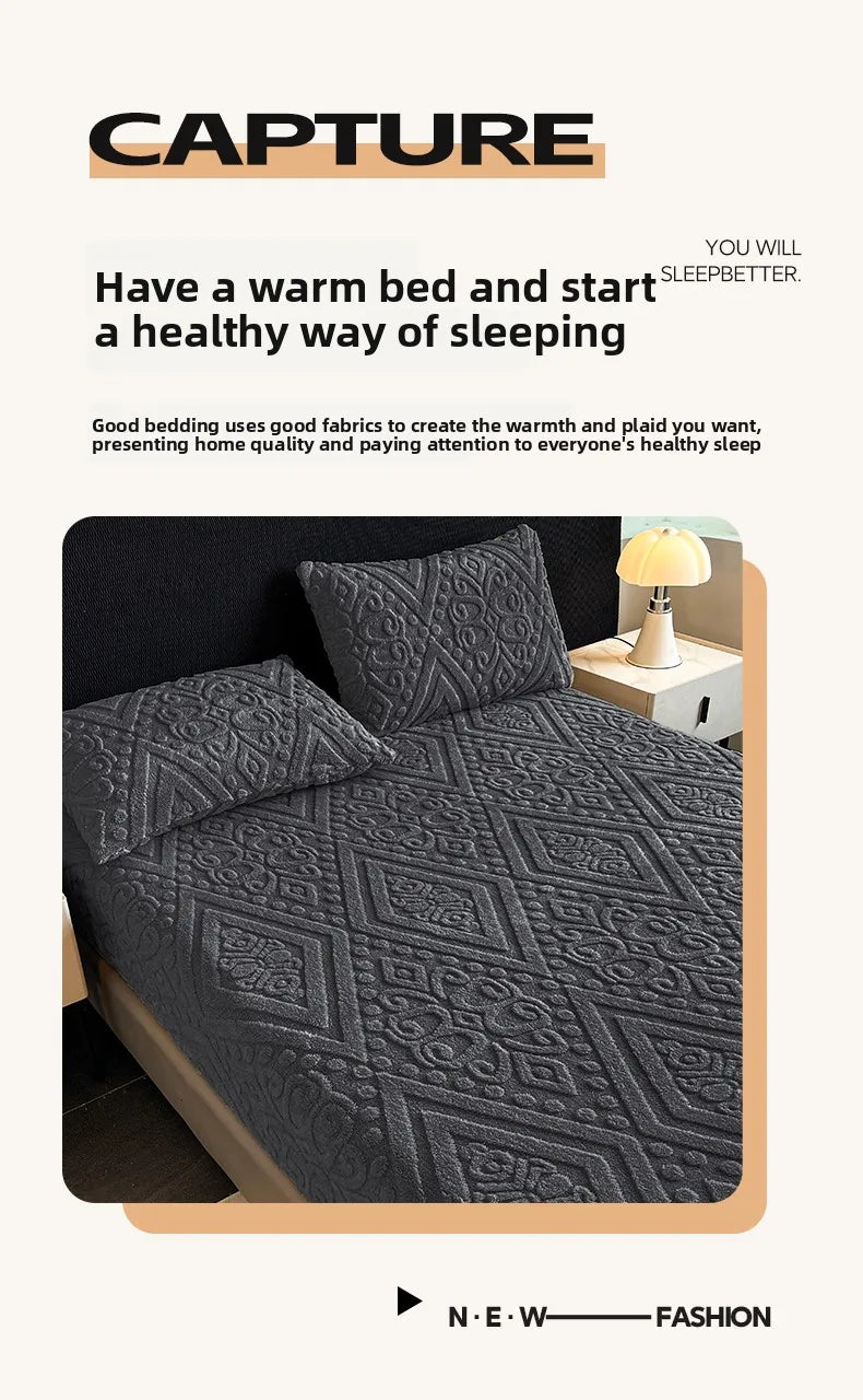 Jacquard Winter Dick Warme Korallen Plüsch Matratzenauflage Hohe Elastizität Rutschfest Atmungsaktiv Geeignet Schlafzimmer Weiches Bettlaken