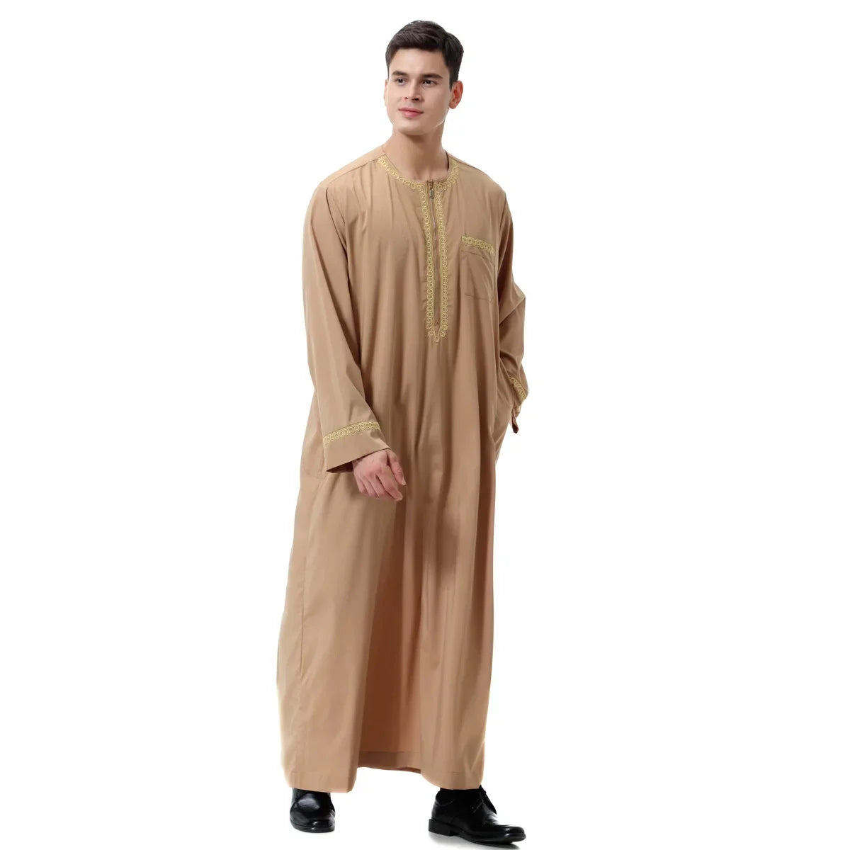 Jubba Thobe Homme Musulman Imprimé Fermeture Éclair Kimono Longue Robe Saoudienne Islamique Musulman Vêtements Abaya Caftan Islam Dubaï Robe Arabe