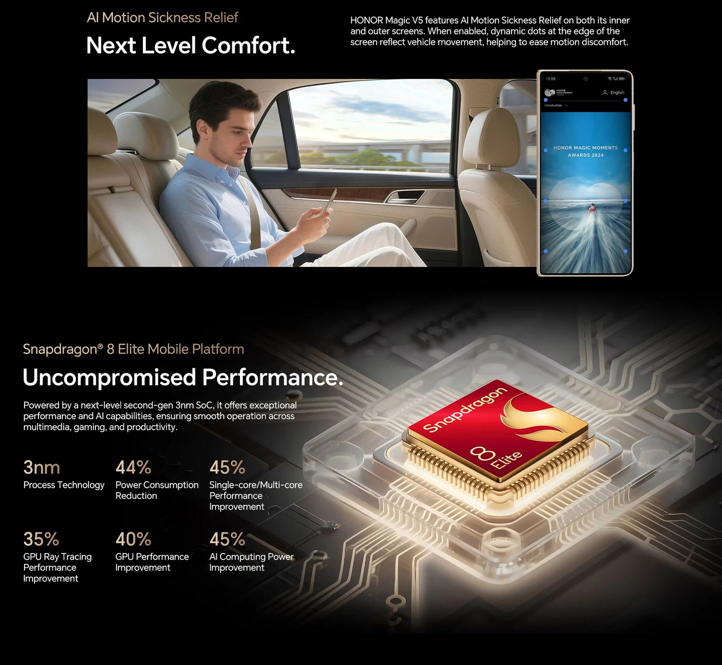 HONOR Magic V5 Version globale 5G Smartphone pliable Snapdragon 8 Elite Écran LTPO OLED 7,95 pouces Batterie 5820 mAh SuperCharge 66 W