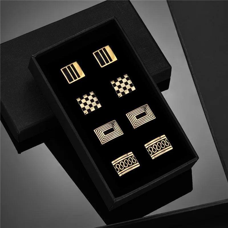 4 paires de boutons de manchette pour hommes avec boîte cadeau, boutons de manchette pour chemises d'homme, cadeaux pour invités de mariage, cadeau pour mari, pince à cravate d'affaires T0204022