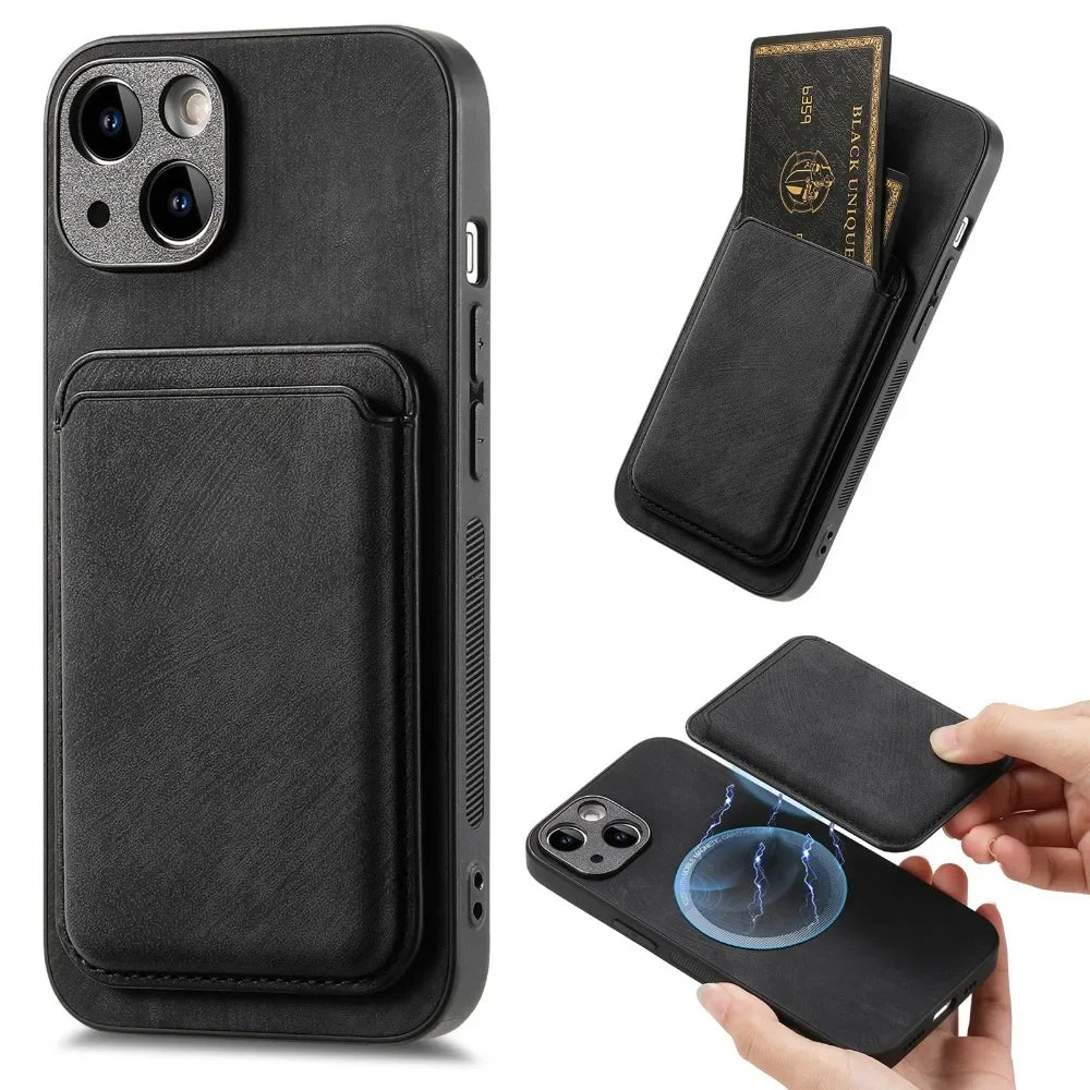 Vintage-Lederhülle mit abnehmbarem magnetischem Kartenhalter für iPhone 17 Air 16e 16 Pro Max 15 14 Plus 13 12 11
