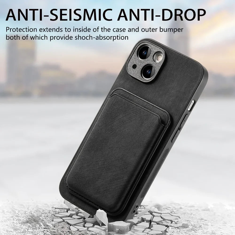 Vintage-Lederhülle mit abnehmbarem magnetischem Kartenhalter für iPhone 17 Air 16e 16 Pro Max 15 14 Plus 13 12 11