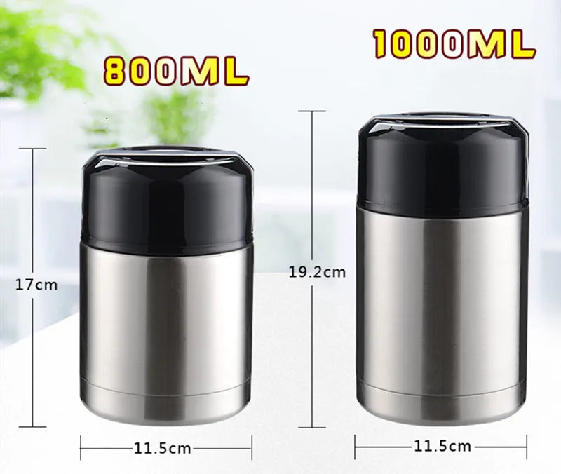 Boîte à déjeuner isotherme grande capacité 800ML/1000ML, Portable en acier inoxydable, Contenants alimentaires pour soupe, Bouteilles isothermes