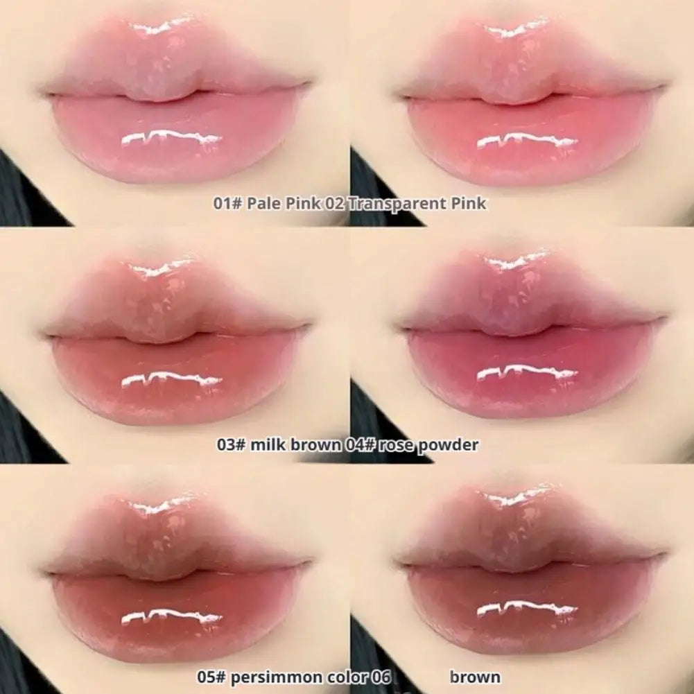 Sechs-Farben-Erdbeer-Spiegel-Gelee-Lippenstift-Palette Juicy Pink Solide Lipgloss-Set Feuchtigkeitsspendendes Lippenöl mit Silikonbürste