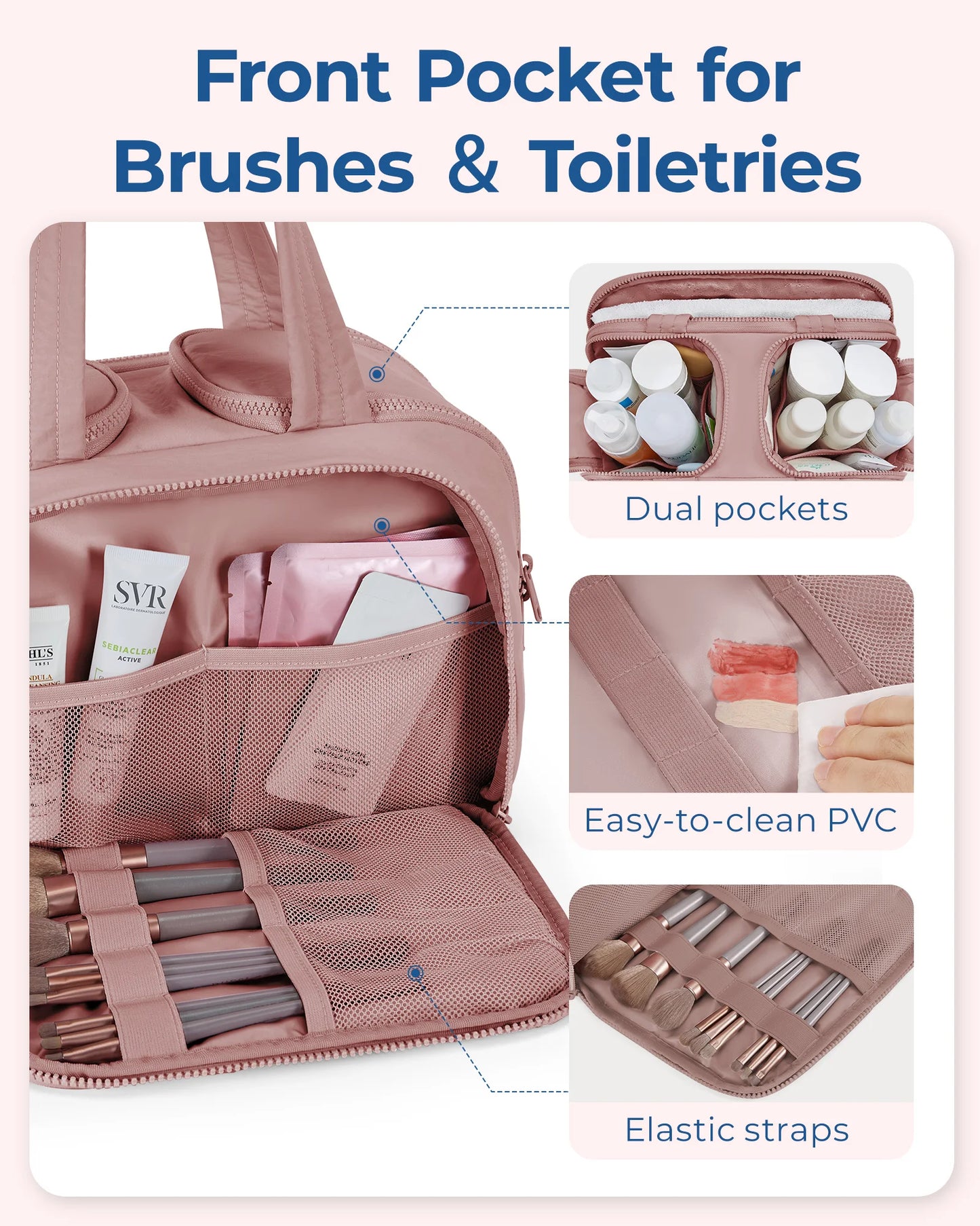 BAGSMART Kulturbeutel mit großer Kapazität, Make-up-Tasche mit Öffnung, tragbare Kosmetiktasche mit Griff für Accessoires und Toilettenartikel