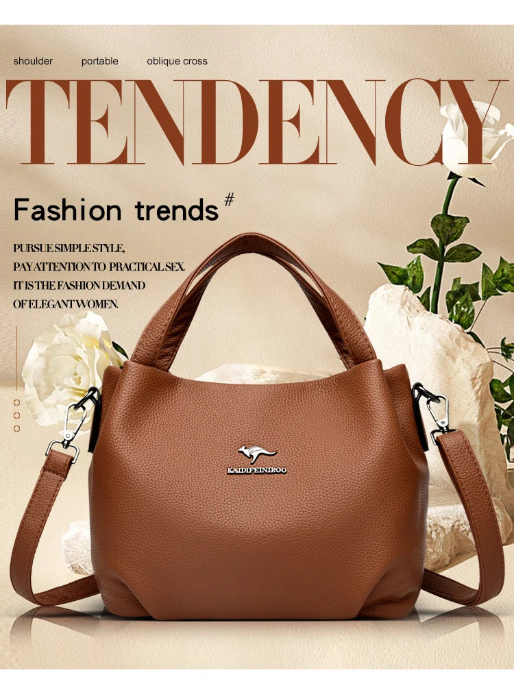 Damen Handtaschen aus weichem Leder Luxus Designer Handtasche Einfarbig Damen Schulter Umhängetasche und Geldbörse Pendler-Tasche