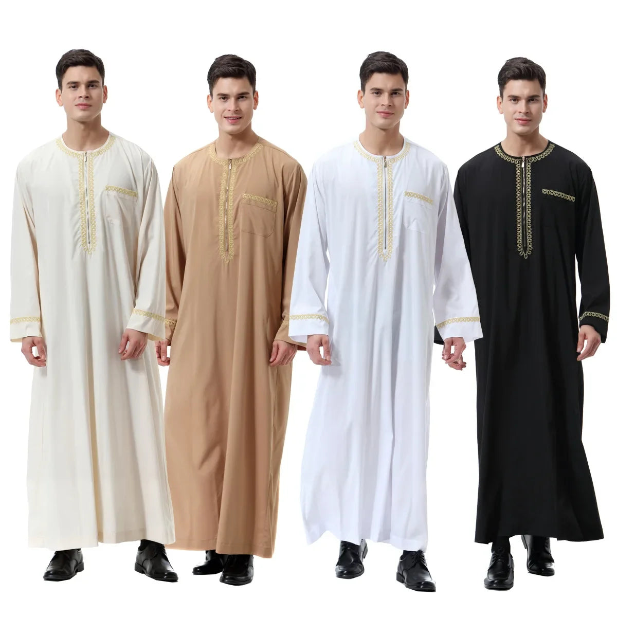 Jubba Thobe Homme Musulman Imprimé Fermeture Éclair Kimono Longue Robe Saoudienne Islamique Musulman Vêtements Abaya Caftan Islam Dubaï Robe Arabe