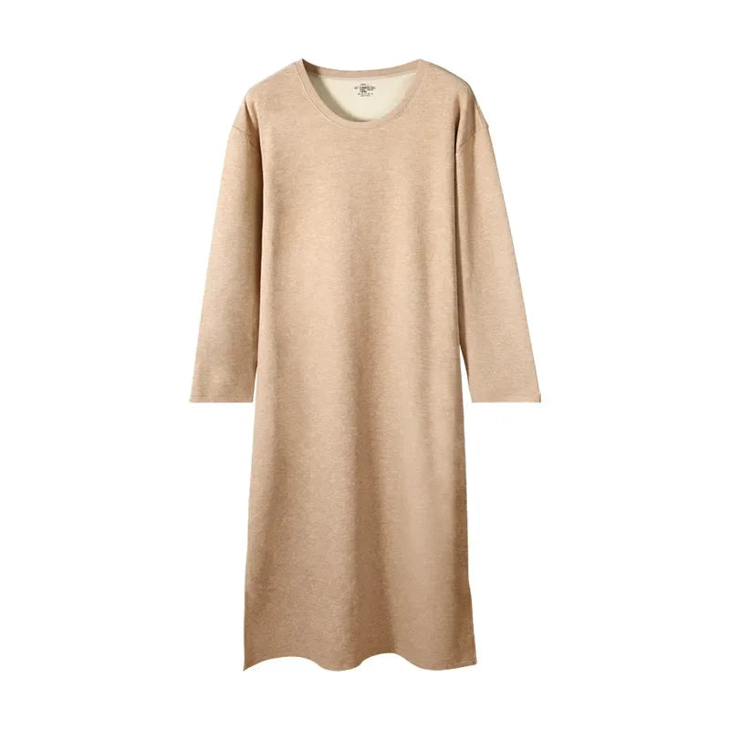 Men's autumn and winter long-sleeved one-piece nightdress knee bathrobe long nightgown integrated loungewear wool silk pajamas