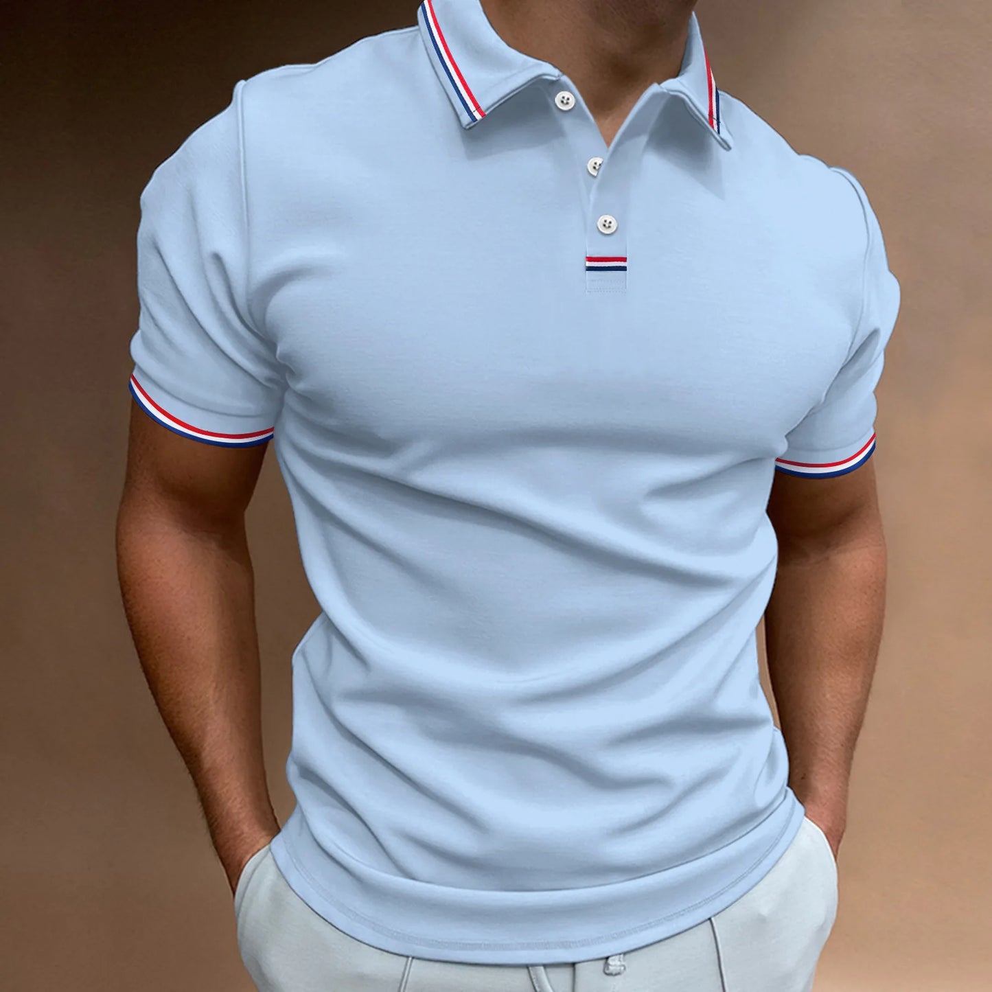 Men's Quick-Drying Solid Color Polo Shirt Summer Elastic Collared Short-Sleeved Sports T-Shirt for Active Wear