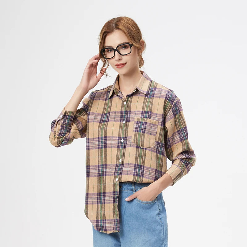 Women's Plaid Shirt 2025 New Ladies Loose Casual Blouse and Tops Fresh College Style Female Long Sleeve Shirts Women Clothes