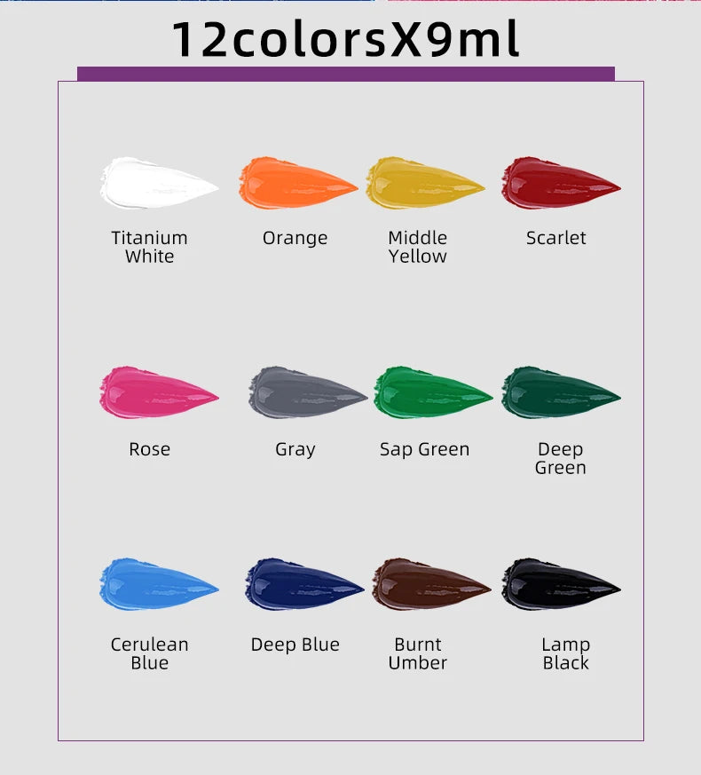 9mL, Oil Paint Set for Fabric Clothing, Nail Glass Drawing, Waterproof Art Supplies,12 Colors, Wholesale
