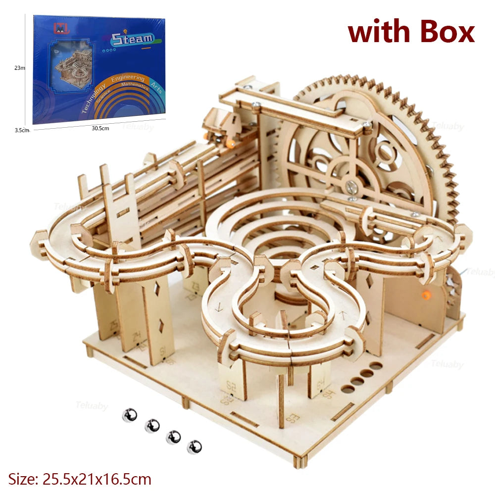 Maquette mécanique 3D en bois à monter soi-même – Kits de construction – Jeu de labyrinthe à billes avec 4 billes – Cadeau pour adultes et enfants
