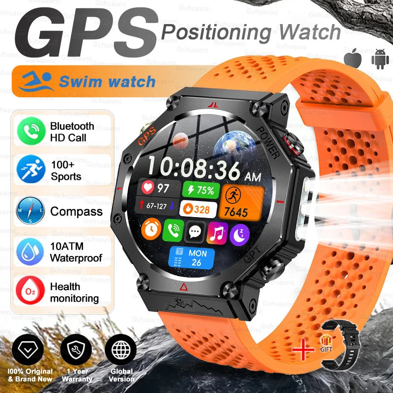 T-Rex 3 Ultra Militärische GPS-Smartwatch 10ATM Wasserdicht Kompass Höhenmesser Barometer AMOLED Herren HD Anruf Sport-Smartwatch
