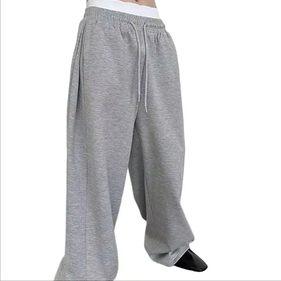 Pantalon de survêtement large Y2K Harajuku pour femmes, streetwear, ample, surdimensionné, gris, de sport, taille haute, avec cordon de serrage, décontracté