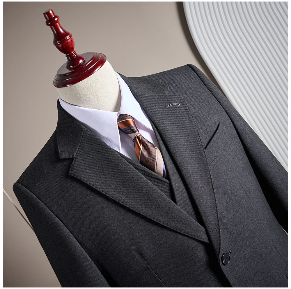 Ensemble de costume trois pièces en laine haut de gamme pour homme, élégant et décontracté, de couleur unie, idéal pour banquets et mariages.
