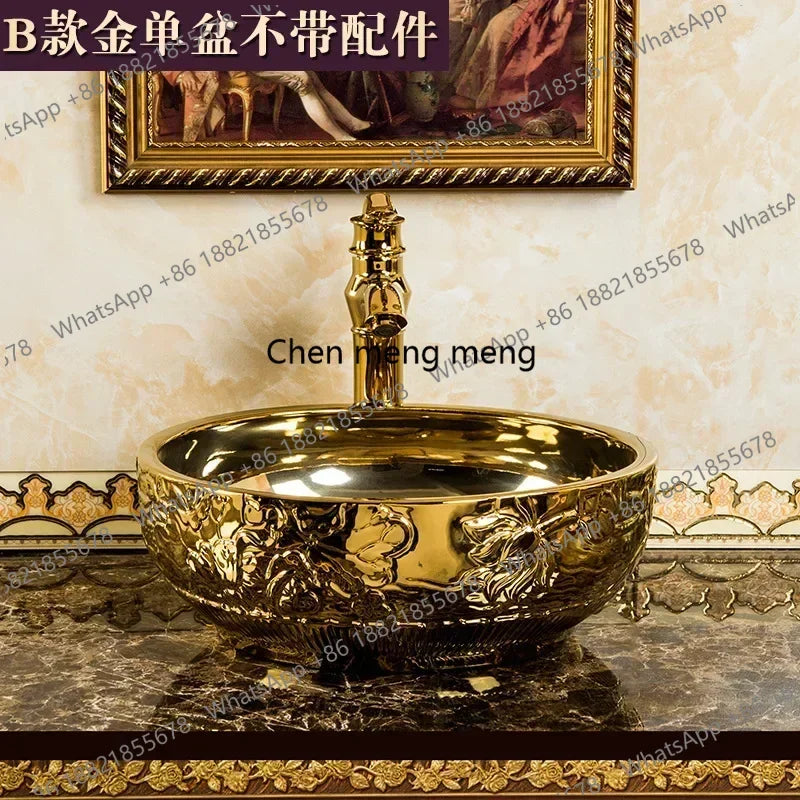 A17 Luxus Gold Badezimmer Waschbecken Haushalt Keramik Waschbecken Kreative Toilette Rund Aufsatzwaschbecken Einfaches Badezimmer Zubehö