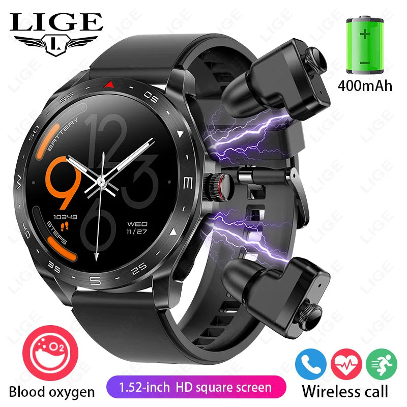 LIGE Avec écouteurs Bluetooth Casque Smartwatch Femme Moniteur d'activité Montre de sport Homme Étanche Montre intelligente Écran AMOLED
