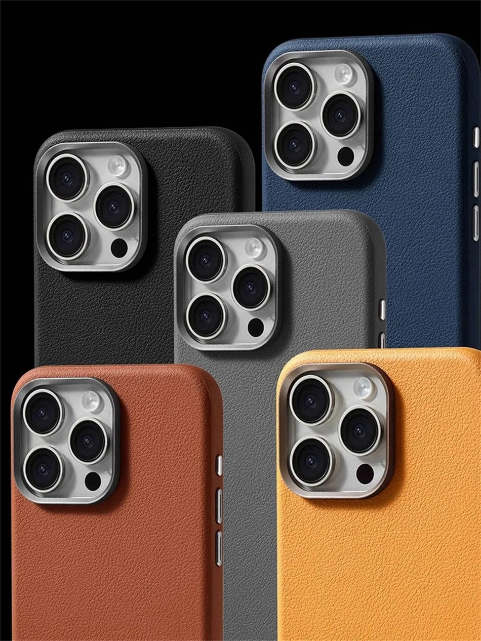 Luxuriöse, schlanke Leder-Hülle für MagSafe für iPhone 16 15 14 Pro Max in Wüstengold – Magnetische kabellose Ladefunktion, stoßfeste Abdeckung