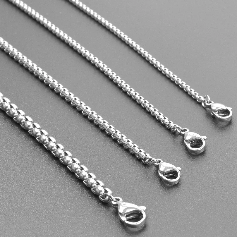 45/50/60/70/80/90cm lange Kette einfacher Schmuck um den Hals Dekoration Edelstahl-Box-Halsketten für Damen Herren DIY Anhängerzubehör