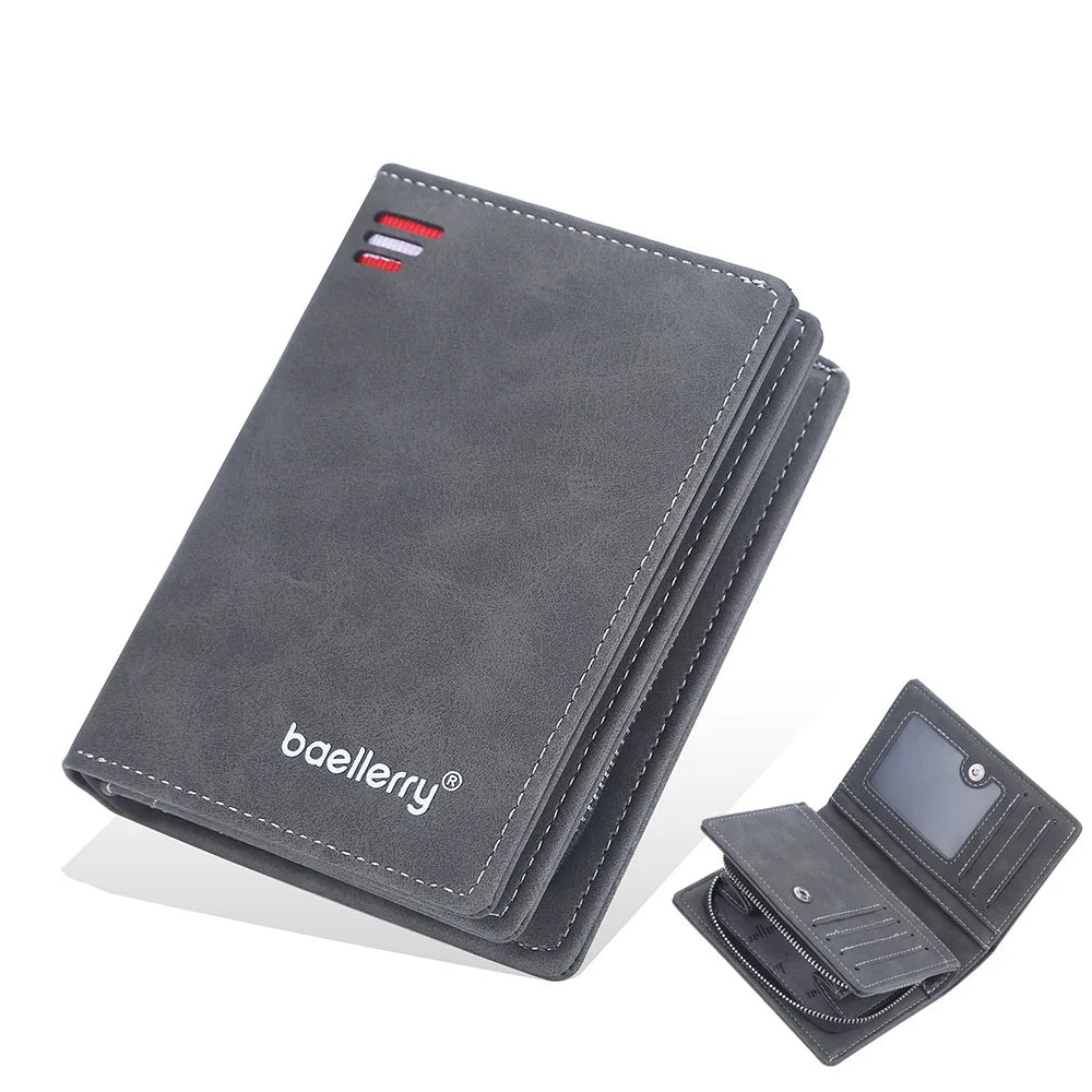Baellerry Portefeuilles en Cuir pour Hommes Fermeture Éclair Porte-Monnaie Court Hipster Porte-Cartes de Crédit Inserts Portefeuilles Vintage