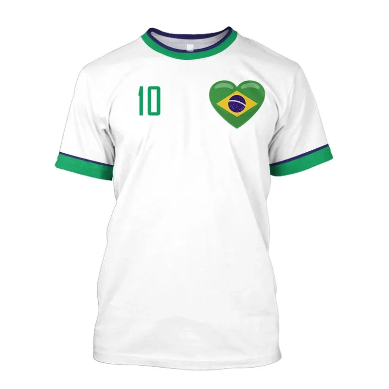 T-shirts de football simples du Brésil, mode estivale, manches courtes, T-shirts imprimés 3D du drapeau brésilien, hauts de sport décontractés, vêtements pour hommes