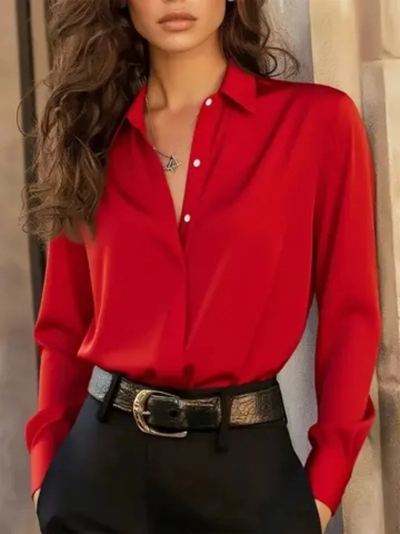 Damen Langarm Bluse mit Knopfleiste – Elegantes Büro-Chic Oberteil mit klassischem Kragen & vielseitigem Stil