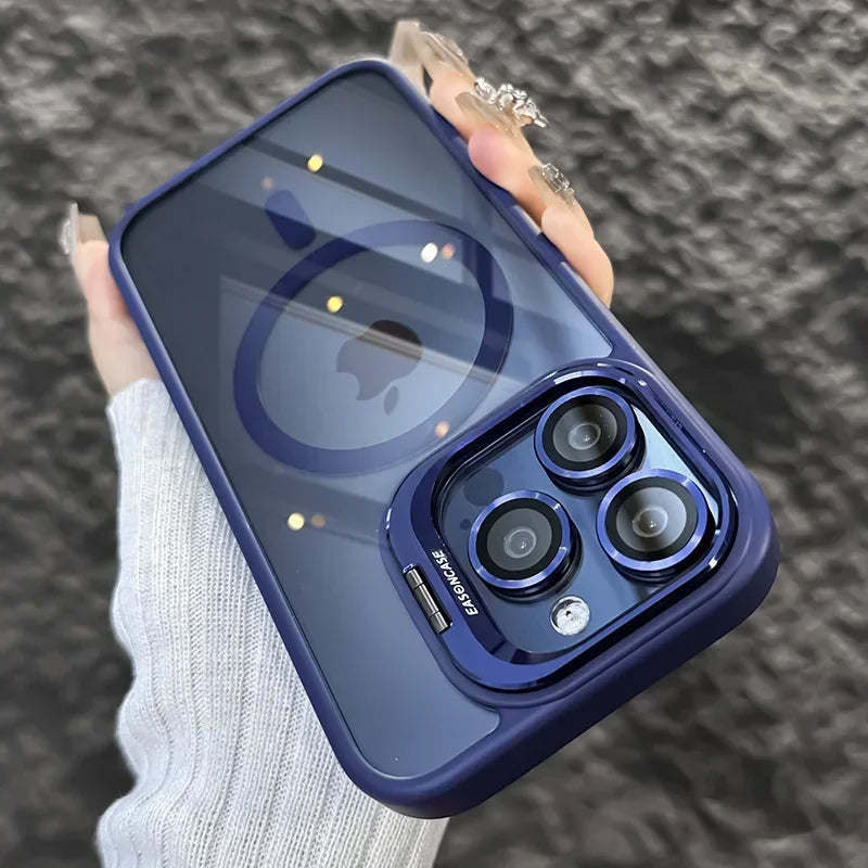 Luxuriöser Metallringhalter Hochtransparente stoßfeste Handyhülle für iPhone 16 15 14 13 12 11 ProMax Objektivschutzfolie