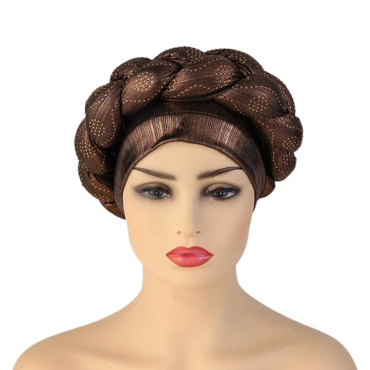 Bandeau africain tressé à diamants faits à la main Turban Femme Voiles de tête Pré-noués Foulard Bonnet Chapeau de mariage nigérian