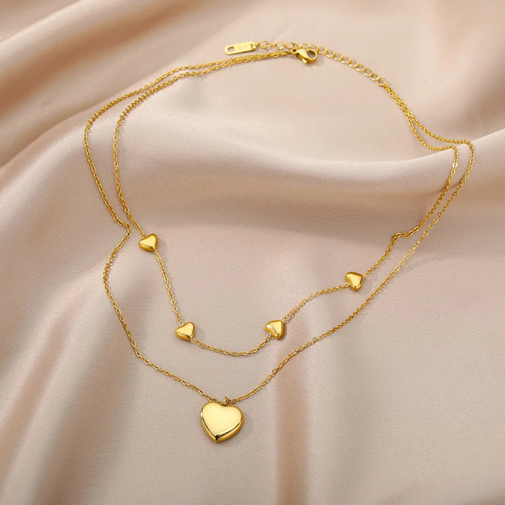 Colliers multicouches en forme de cœur pour femmes, en acier inoxydable, couleur or, pendentif œil maléfique, chaîne ras du cou, bijoux de mariage, cadeau