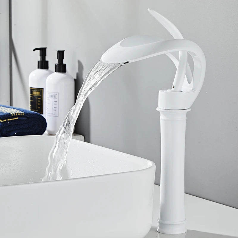 Robinet de lavabo doré/blanc, robinet de salle de bain noir, mitigeur de lavabo créatif en laiton gris, robinet de lavabo cascade chaud et froid