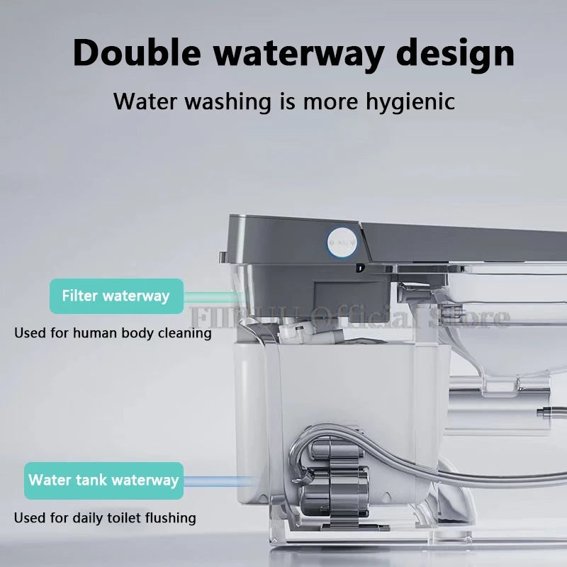 Toilette intelligente allongée monobloc avec bidet intégré, réservoir d'eau, sans limite de pression d'eau, écran d'affichage, ouverture et chasse d'eau automatiques, siège chauffant