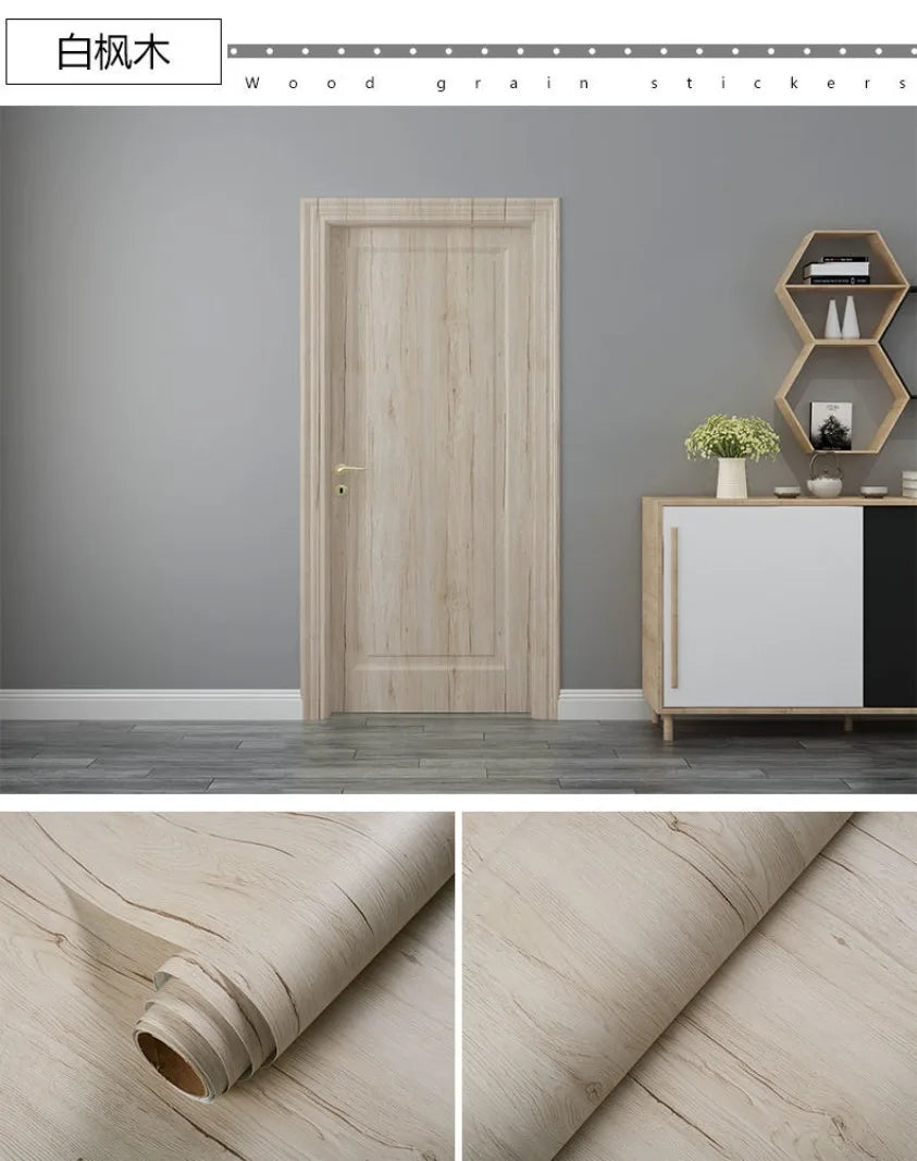 90CM Width Wood Grain PVC Wallpaper for Door Wardrobe Cupboard Table Furniture Waterproof Self Adhesive Stickers Home Decor Film