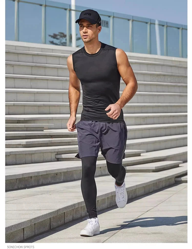 Débardeur de Compression Homme Chemise de Sport Sans Manches Séchage Rapide Musculation Fitness Gilet Entraînement Haut Musculaire