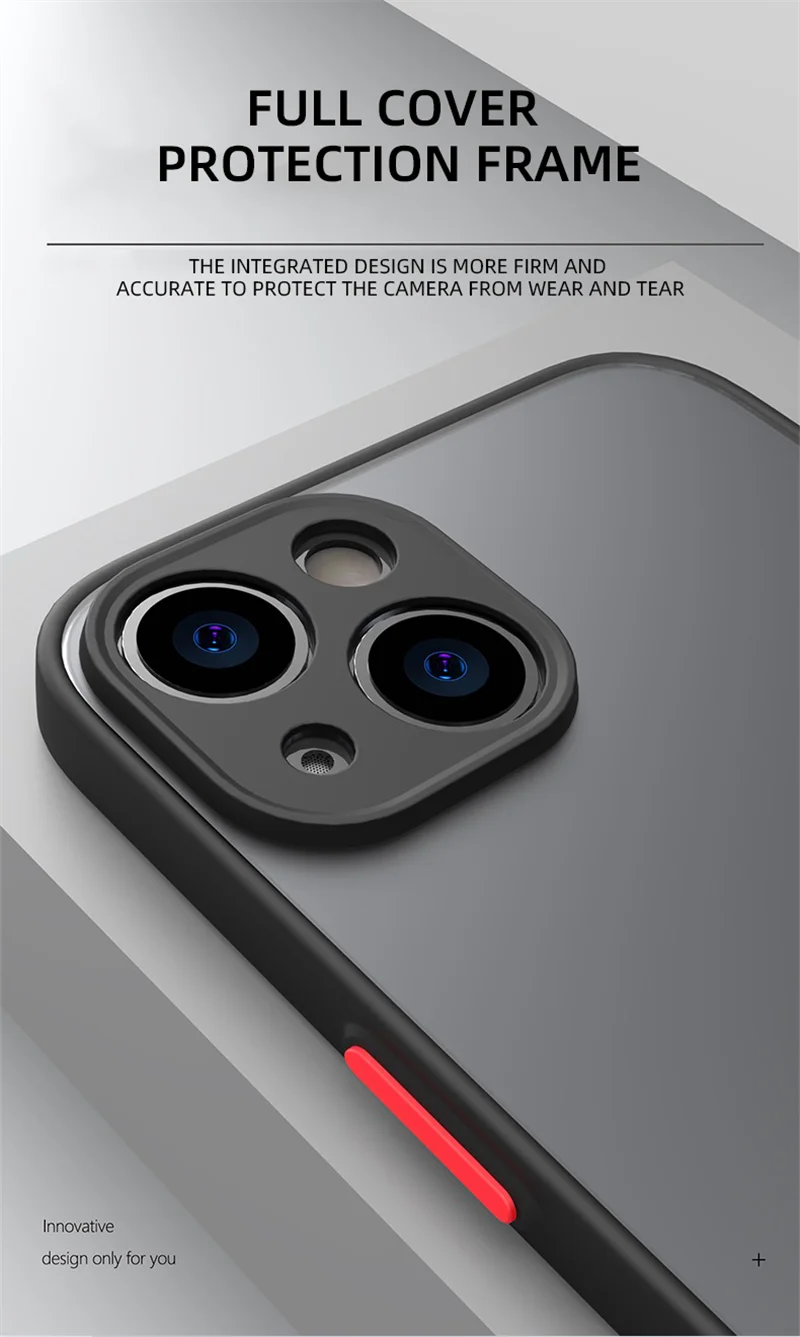 Shockproof Armor Matte Case For iPhone 14 13 12 11 Pro Max XR XS X 6 7 8 Plus SE Mini Silicone Bumper Clear Hard PC Cover Capa