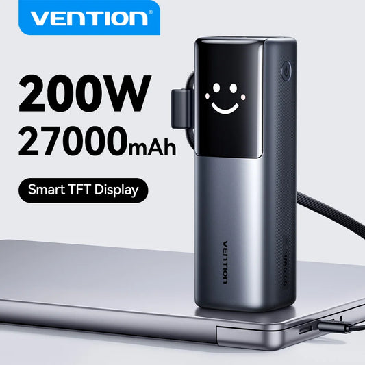 Vention 27000mAh Power Bank 200W PD Fast Charger for MacBook Laptop Portable Powerbank External Battery for iPhone 17 Samsung 26