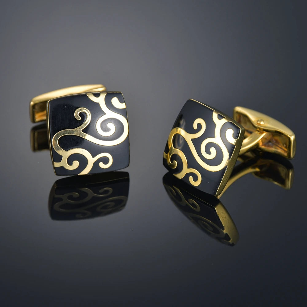 Quality Gems Craft Manschettenknöpfe Blumenmuster Golden Horse Muster Stoff Französische Ovale Hemd gemelos cuff links