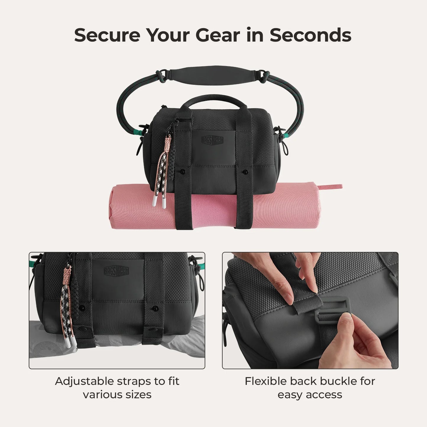 BAGSMART Boston Tasche für Damen, Mini-Reisetasche, Umhängetasche, wasserdicht, mit Nassfach, für Fitnessstudio, Reisen, Alltag, Strand, Wochenendausflug