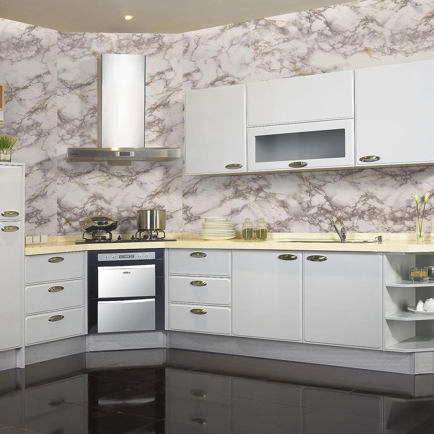 Glossy Pink Marble Contact Paper Self-Adhesive Kitchen CountertopGranite Wallpaper Waterproof Oil Proof Sticker for Home Decor