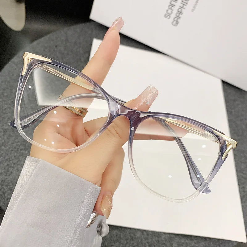 Retro Katzenaugen Anti-Blaulicht Brille für Damen, große Brillengestelle, Flachlichtbrillen, Outdoor Reise Deko Brillen
