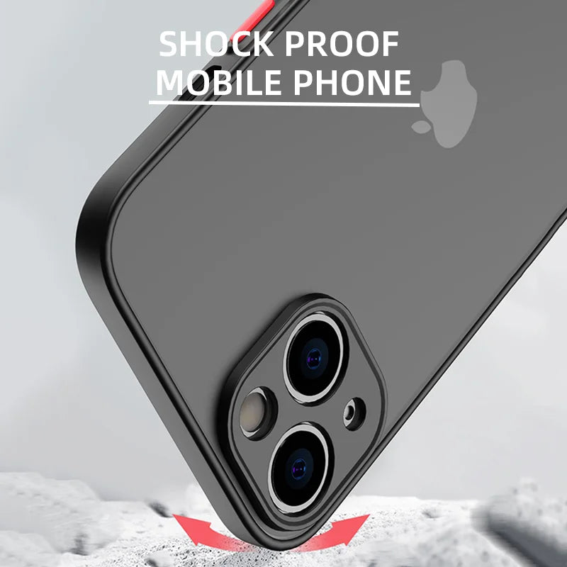 Shockproof Armor Matte Case For iPhone 14 13 12 11 Pro Max XR XS X 6 7 8 Plus SE Mini Silicone Bumper Clear Hard PC Cover Capa