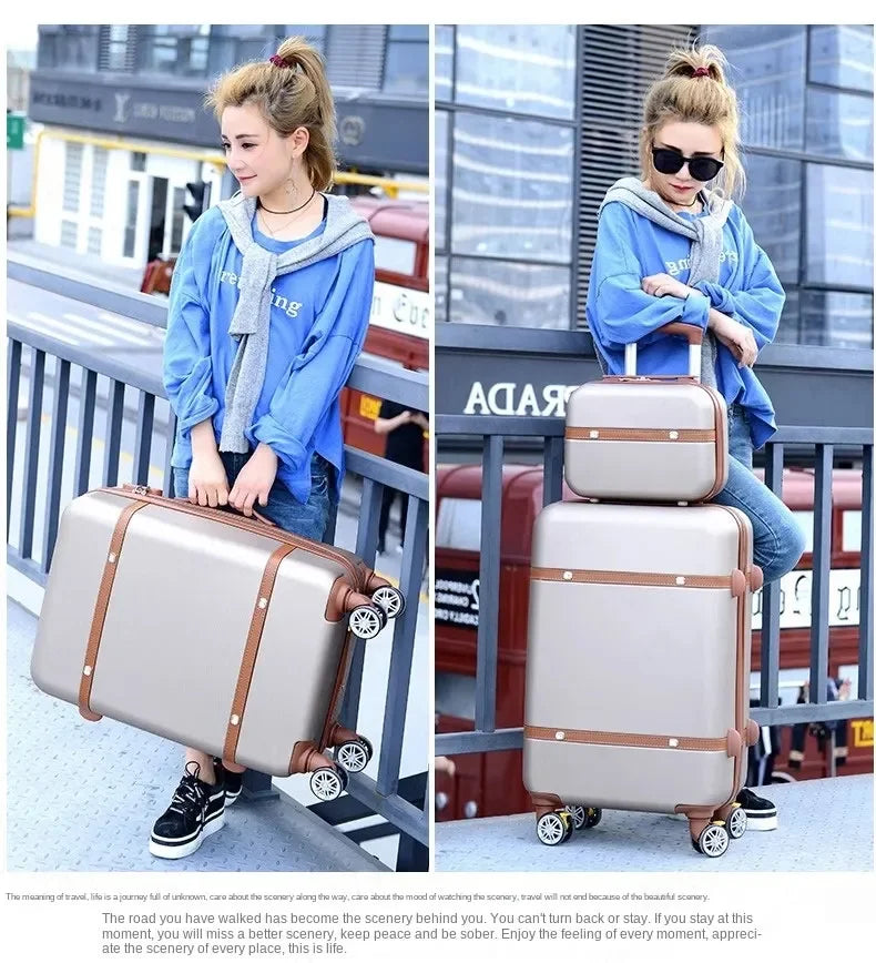 Nouvel ensemble de bagages à roulettes pour femmes - Ensemble valise de voyage tendance avec serrure à combinaison, sac à cosmétiques universel, ensemble de 2 valises à roulettes rétro